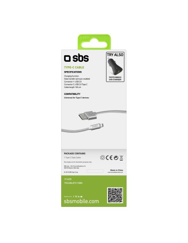 SBS TECABLETC15BS CAVO USB-C 2.0 1,5M CONN.METALLICI CAVO BRAIDED SILV