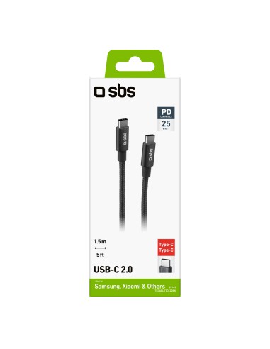 SBS TECABLETCC20BK CAVO USB-C/USB-C 2.0 1,5M CAVO CORDONATO NERO