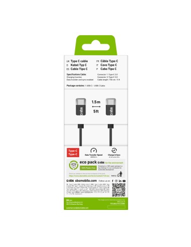 SBS TECABLETCC20BK CAVO USB-C/USB-C 2.0 1,5M CAVO CORDONATO NERO