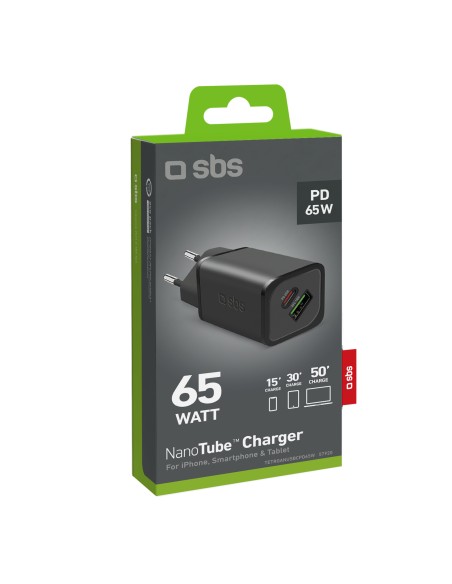 SBS TETRGANUSBCPD65W ALIM.RETE 65W USB-C 65W + USB-A 18W NERO