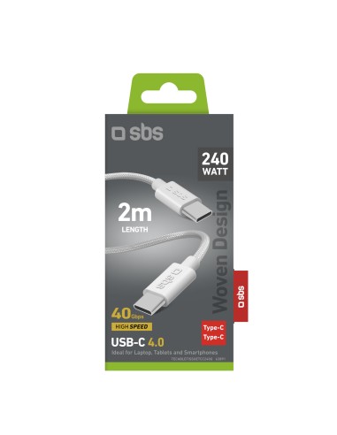 SBS TECABLETISSUETCC40GB CAVO BRAIDED USB-C/USB-C 4.0 1M 240W GRIGIO