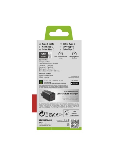 SBS TECABLETISSUETCC40GB CAVO BRAIDED USB-C/USB-C 4.0 1M 240W GRIGIO