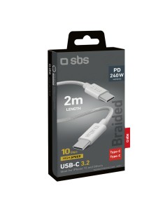 SBS TECABLETISSUETCC240G CAVO CORDONATO USB-C/USB-C 240W 2M GRIGIO 2