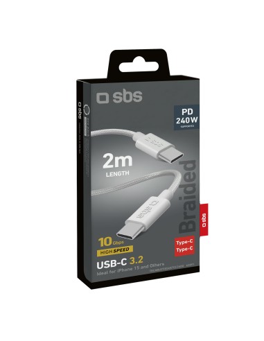 SBS TECABLETISSUETCC240G CAVO CORDONATO USB-C/USB-C 240W 2M GRIGIO