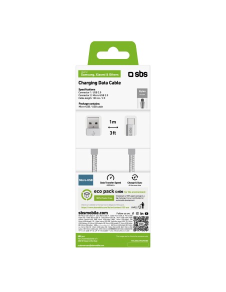 SBS TECABLEMICROBS CAVO MICRO USB 1M CONN.METALLICO CAVO TESSUTO SILVE
