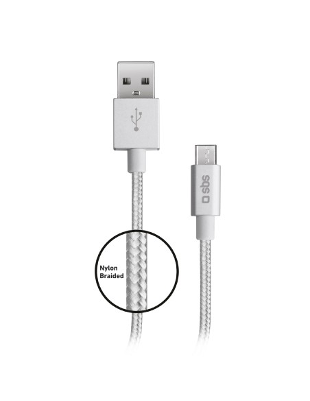 SBS TECABLEMICROBS CAVO MICRO USB 1M CONN.METALLICO CAVO TESSUTO SILVE