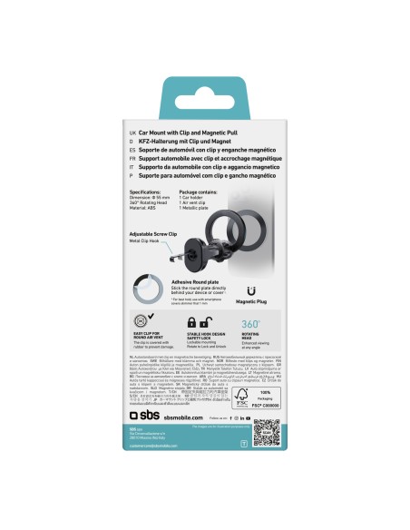 SBS TESUPMAGRING SUPPORTO AUTO CLIP REGOLABILE MAGSAFE