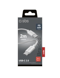 SBS TECABLETISSUETCC2G CAVO USB-C/USB-C 2M TESSUTO 60W GRIGIO 2