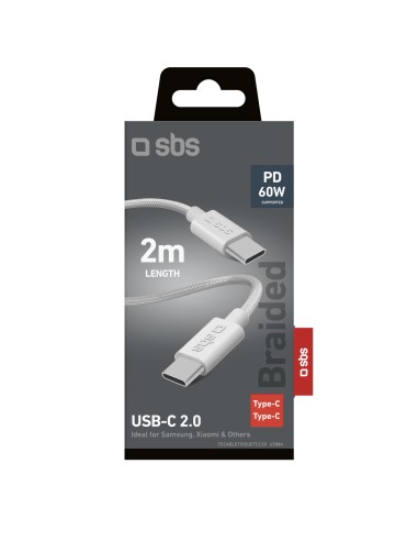 SBS TECABLETISSUETCC2G CAVO USB-C/USB-C 2M TESSUTO 60W GRIGIO