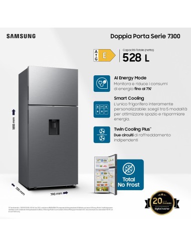 SAMSUNG RT53DG7B14S9 FRIGO D.P. E  528LT NF INOX H185 L79 P72 DISPENSE