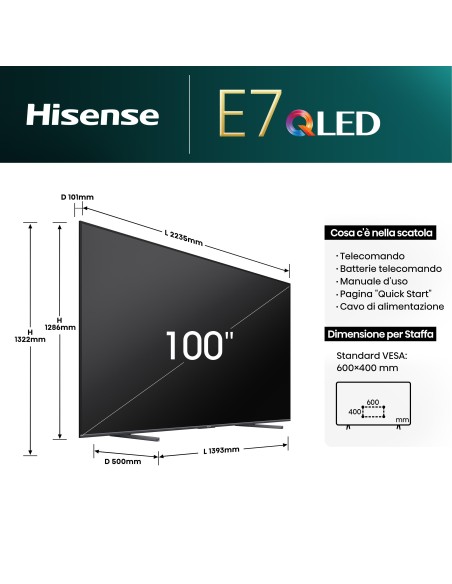 HISENSE 100E7NQ TVC 100" 4K QLED   SMART SAT DOLBY ATMOS