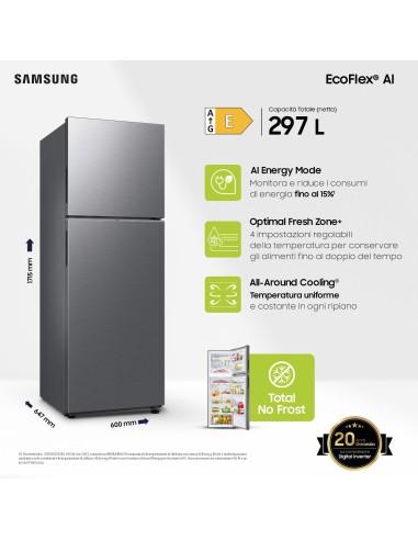 SAMSUNG RT31CG5624S9 FRIGO D.P. E  305LT NF METAL INOX WIFI H171,5 L60