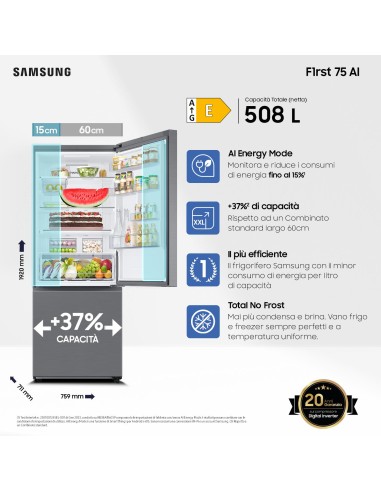 SAMSUNG RB50DG602ES9 COMB. E 508LT NF METAL INOX H192 L75,6 P71,1 WIFI