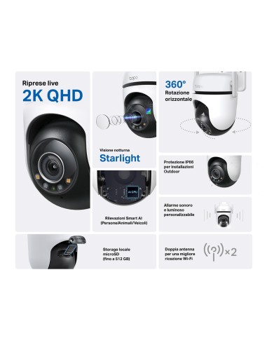 TPLINK TAPO TC42 IP CAM WIFI/LAN 2K PER ESTERNO IP65 VISIONE NOTTURNA