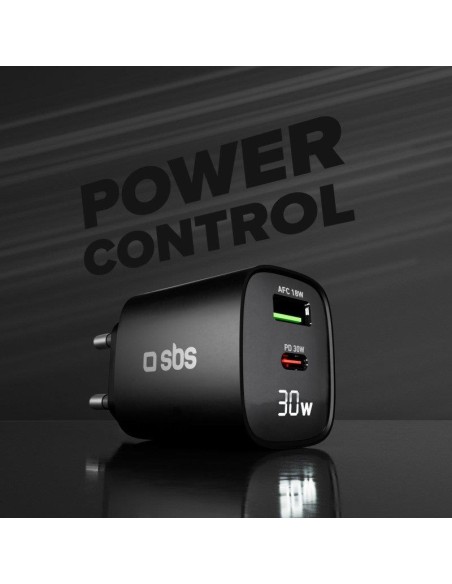 SBS TETRGANLCD1USB1C30K ALIM.RETE GAN 30W USB-C/USB-A 30W/18W NERO