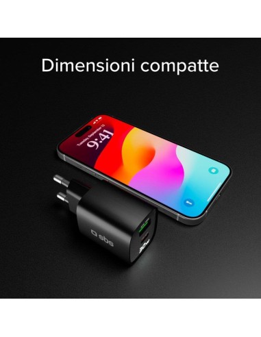 SBS TETRGANLCD1USB1C30K ALIM.RETE GAN 30W USB-C/USB-A 30W/18W NERO