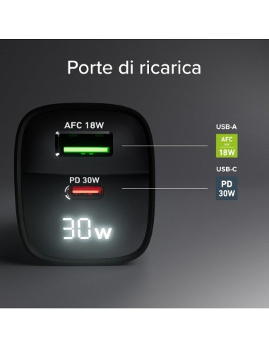 SBS TETRGANLCD1USB1C30K ALIM.RETE GAN 30W USB-C/USB-A 30W/18W NERO