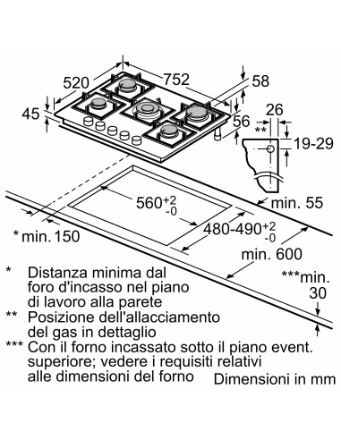 BOSCH PPQ7A6I15 PIANO COTTURA 75 CM VETRO TEMP. NERO 5F GRIGLIE GHISA
