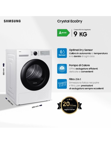 SAMSUNG DV90DG52A0AH ASCIUG. A+++ 9KG WIFI OBLO' NERO PROGR. IGIENIZZ.