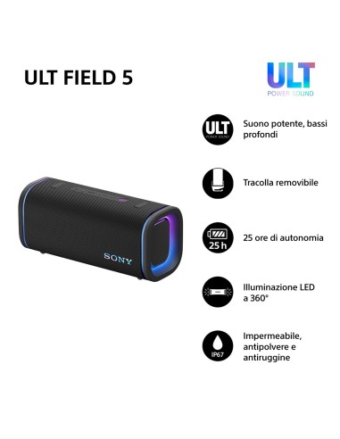 SONY SRS-ULT50B NERO SPEAKER BLUETOOTH 5.3 IP67 12 ORE AUTONOMIA