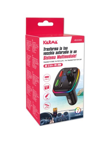 KARMA UNICO VB 9399 TRASMETTIVORE VIVAVOCE AUTO FM 2USB/USB-C/BT