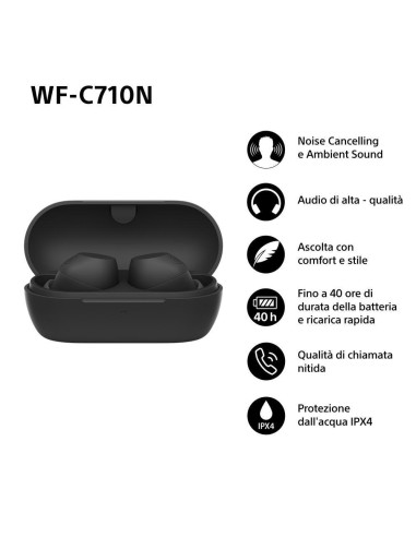 SONY WF-C710NB AURICOLARI BLUETOOTH TWS NERO IPX4 CANCELL.RUMORE
