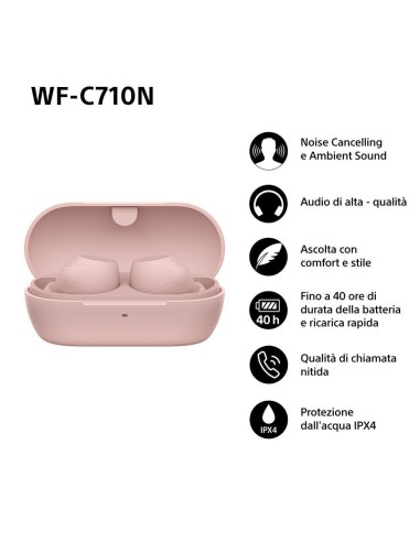 SONY WF-C710NP AURICOLARI BLUETOOTH TWS ROSA IPX4 CANCELL.RUMORE