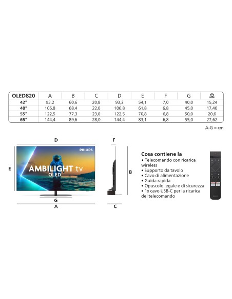 PHILIPS 55OLED820/12 TVC 55" OLED  4K SMART AMBILIGHT TVSAT 144HZ