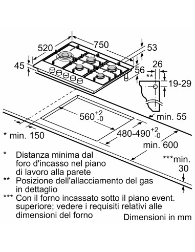 BOSCH PCS7A5I90 PIANO COTTURA 75CM 5F INOX WOK LATERALE FLAME SELECT