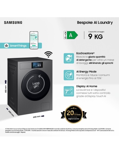 SAMSUNG WF90F09C4SU3 LVB A-55% 9KG  1400G DARK SILVER STEEL OBLO' NERO