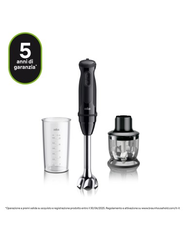 BRAUN MQ30201M FRULLATORE IMMERSIONE 900W 2 VEL. NERO