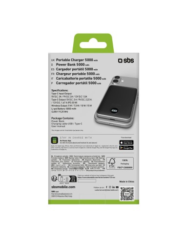 SBS TEBB5000MAGSTAND POWERBANK MAGSAFE STAND PD USB-C 20W 5000MAH NERO