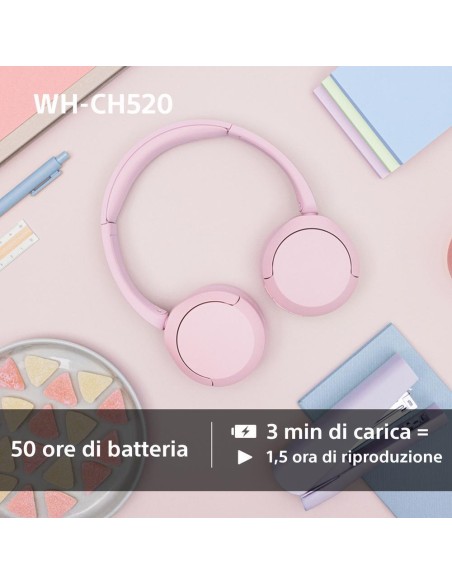 SONY WH-CH520P CUFFIA BLUETOOTH/NFC ROSA DRIVER 30MM AUTONOMIA 50H