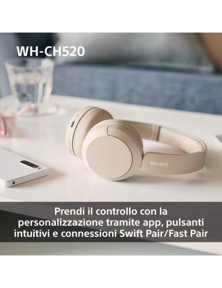 SONY WH-CH520P CUFFIA BLUETOOTH/NFC ROSA DRIVER 30MM AUTONOMIA 50H
