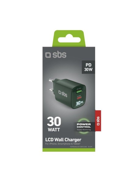 SBS TETRGANLCD1USB1C30G ALIM.RETE GAN 30W USB-C/USB-A 30W/18W VERDE