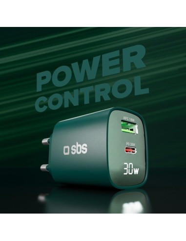 SBS TETRGANLCD1USB1C30G ALIM.RETE GAN 30W USB-C/USB-A 30W/18W VERDE