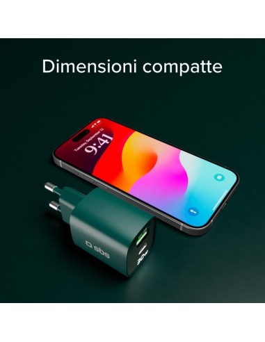 SBS TETRGANLCD1USB1C30G ALIM.RETE GAN 30W USB-C/USB-A 30W/18W VERDE