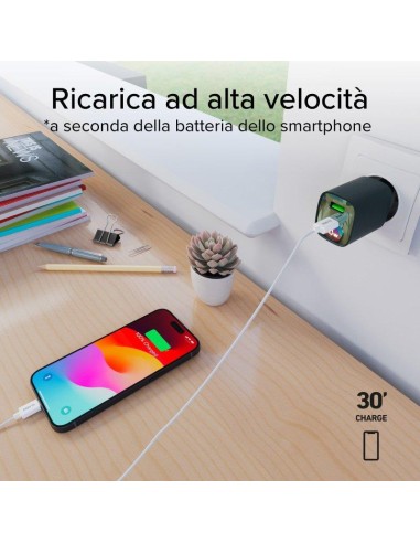 SBS TETRGANLCD1USB1C30G ALIM.RETE GAN 30W USB-C/USB-A 30W/18W VERDE