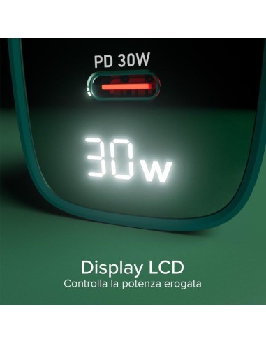 SBS TETRGANLCD1USB1C30G ALIM.RETE GAN 30W USB-C/USB-A 30W/18W VERDE