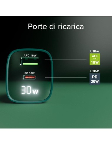 SBS TETRGANLCD1USB1C30G ALIM.RETE GAN 30W USB-C/USB-A 30W/18W VERDE