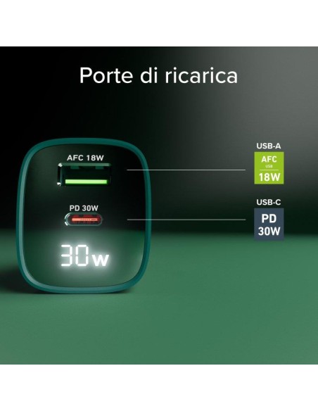 SBS TETRGANLCD1USB1C30G ALIM.RETE GAN 30W USB-C/USB-A 30W/18W VERDE