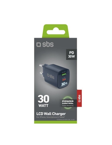 SBS TETRGANLCD1USB1C30B ALIM.RETE GAN 30W USB-C/USB-A 30W/18W BLU