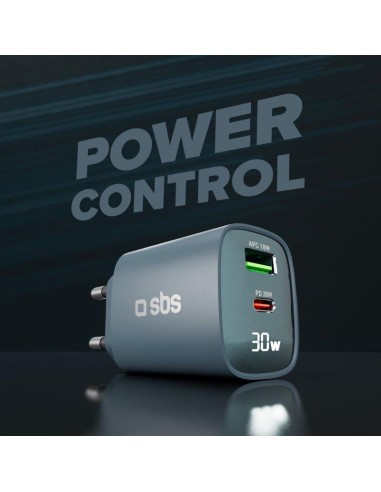 SBS TETRGANLCD1USB1C30B ALIM.RETE GAN 30W USB-C/USB-A 30W/18W BLU