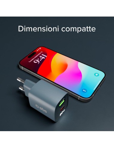 SBS TETRGANLCD1USB1C30B ALIM.RETE GAN 30W USB-C/USB-A 30W/18W BLU