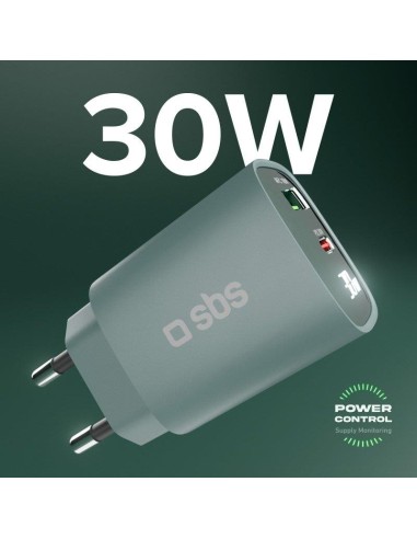 SBS TETRGANLCD1USB1C30A ALIM.RETE GAN 30W USB-C/USB-A 30W/18W AZZURRO