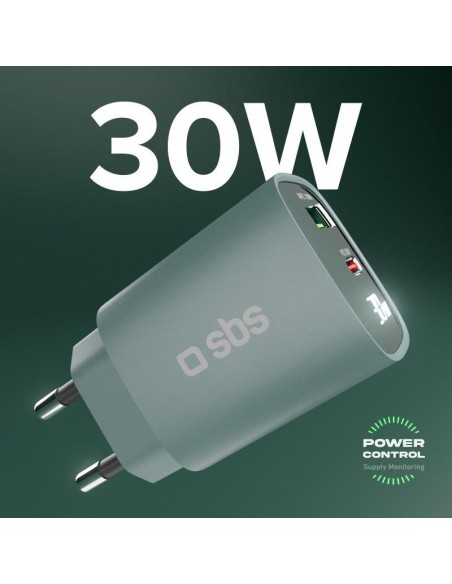 SBS TETRGANLCD1USB1C30A ALIM.RETE GAN 30W USB-C/USB-A 30W/18W AZZURRO