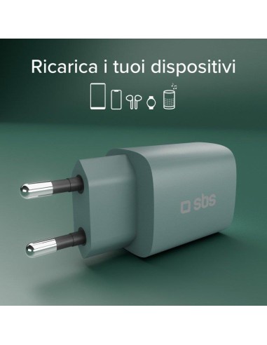 SBS TETRGANLCD1USB1C30A ALIM.RETE GAN 30W USB-C/USB-A 30W/18W AZZURRO