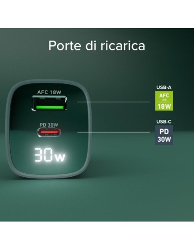 SBS TETRGANLCD1USB1C30A ALIM.RETE GAN 30W USB-C/USB-A 30W/18W AZZURRO