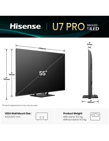 HISENSE 55U7Q PRO TVC 55" MINILED  4K TVSAT DOLBY ATMOS