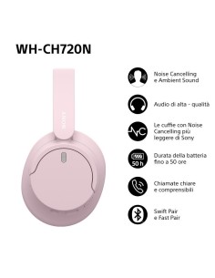 SONY WH-CH720NP CUFFIA BT ROSA ELIMINAZIONE RUMORE DRIVER 30MM 35H 2